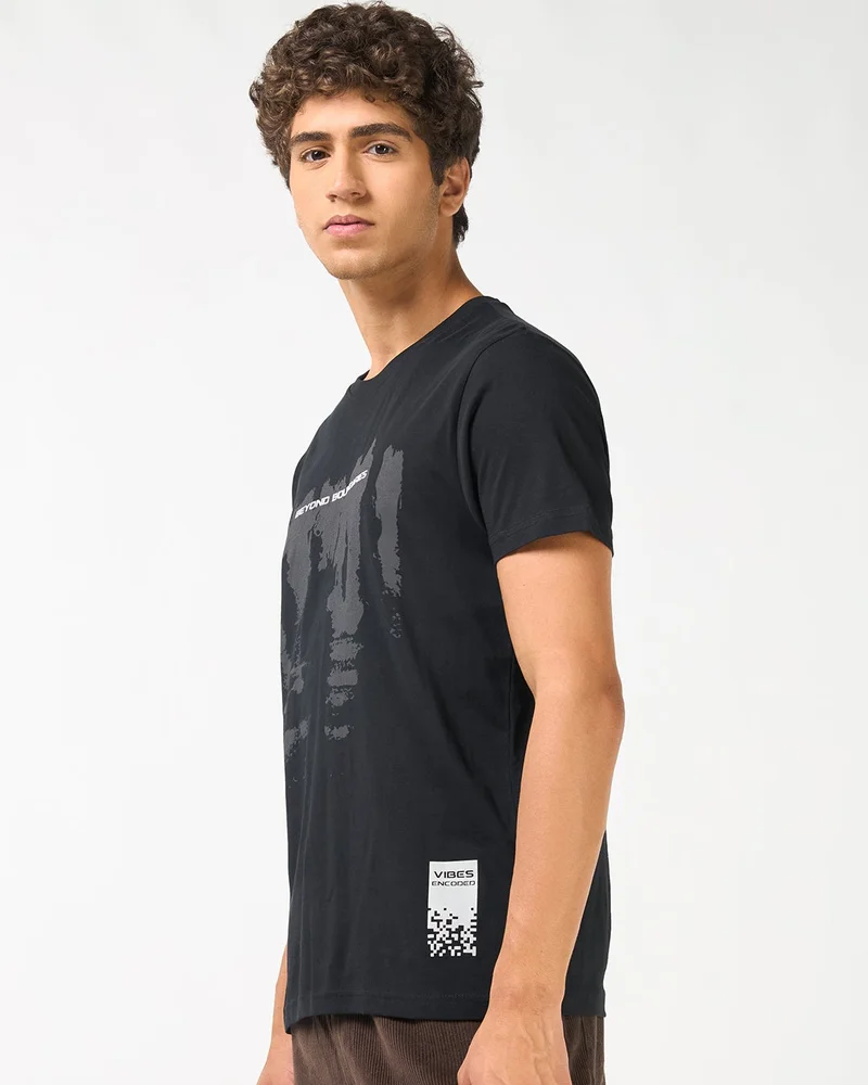 bewakoof Men's Jet Black Beyond Boundaries Graphic Printed T-shirt